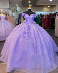 Vestido de gala brillante con hombros descubiertos y flores 3D para quinceañera Y4351