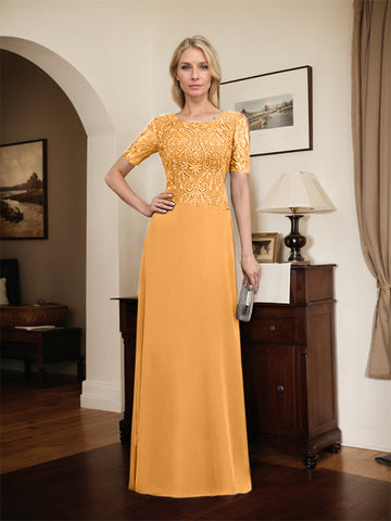 A-line Scoop Floor-Length Lace Chiffon Mother of the Bride Dress With Sequins