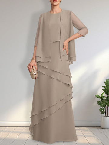 Sheath Scoop Floor-Length Chiffon Mother of the Bride Dress
