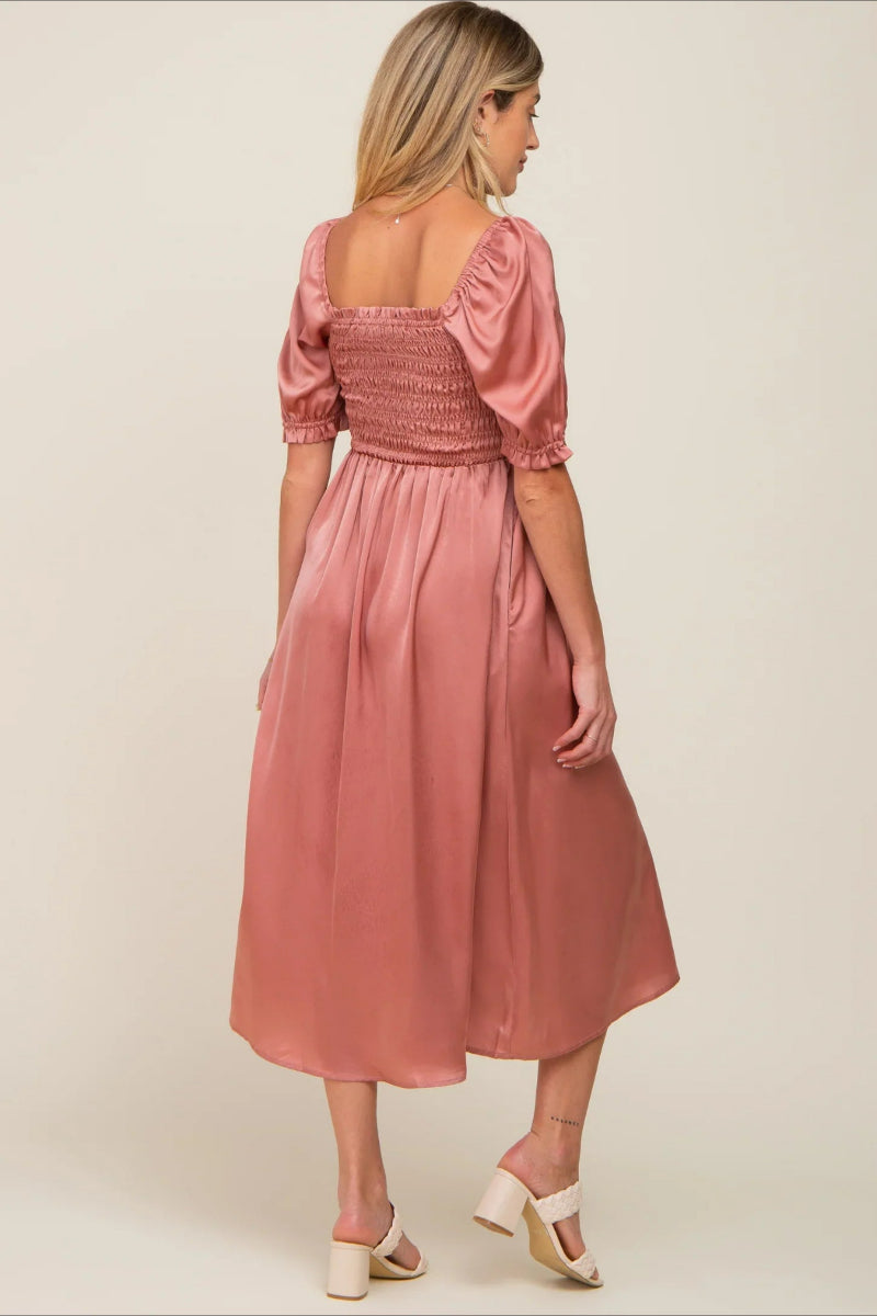 6107#Vestido de maternidad de manga corta abullonada para baby shower 