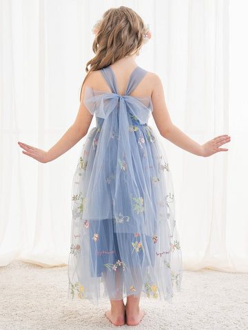 Vestido azul de tul hasta el tobillo, corte en A (2003227598) 