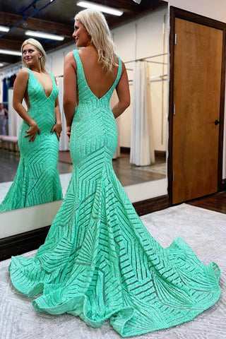 Deep V Neck Sequin Mermaid Prom Dress