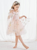 Vestido de niña pequeña de las flores, corte en A, sin mangas, de tul bordado floral. 