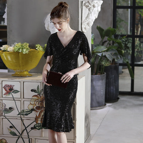 Robe de soirée cocktail à sequins colorés pour femme, courte, style féerique. 