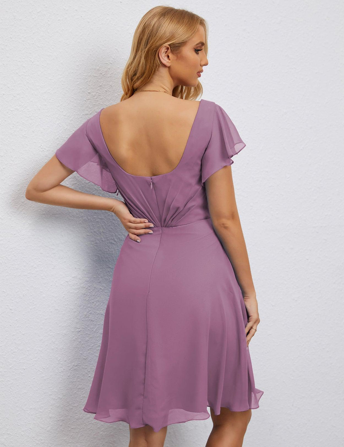 Robe de soirée dos nu, robe de bal formelle, longueur genou, manches courtes, robe de cocktail 28077 