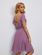 Robe de soirée dos nu, robe de bal formelle, longueur genou, manches courtes, robe de cocktail 28077 