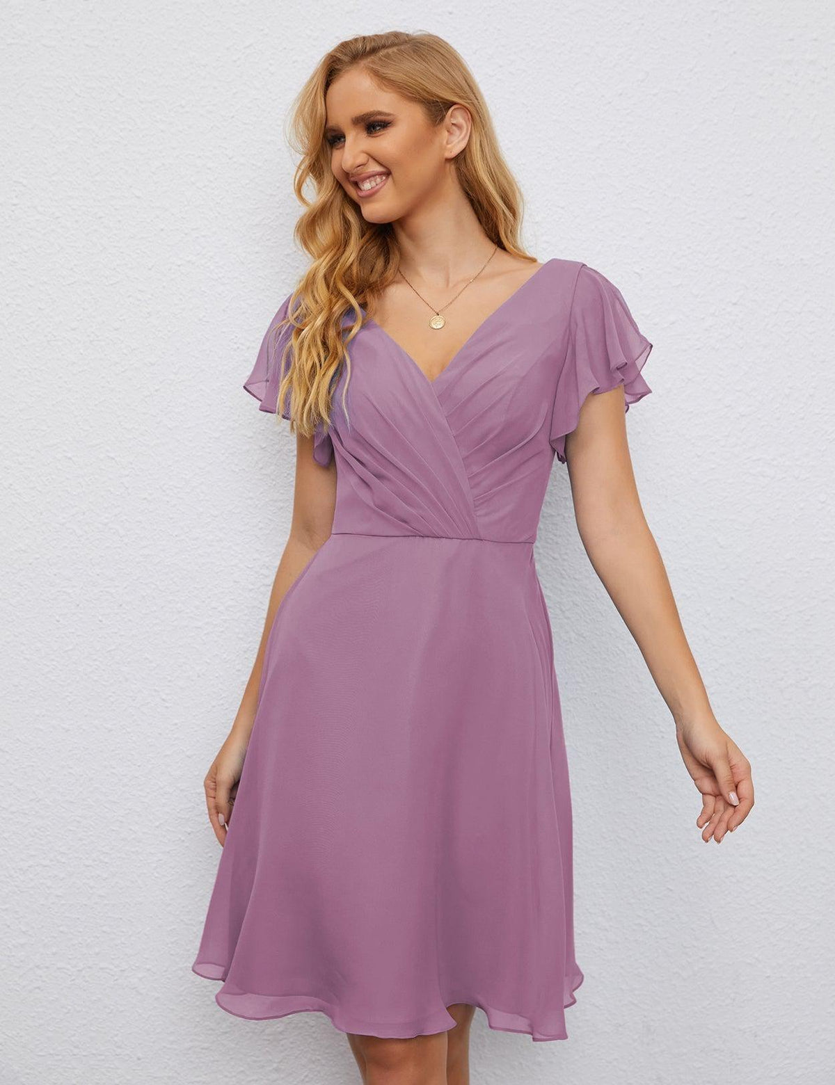 Robe de soirée dos nu, robe de bal formelle, longueur genou, manches courtes, robe de cocktail 28077 