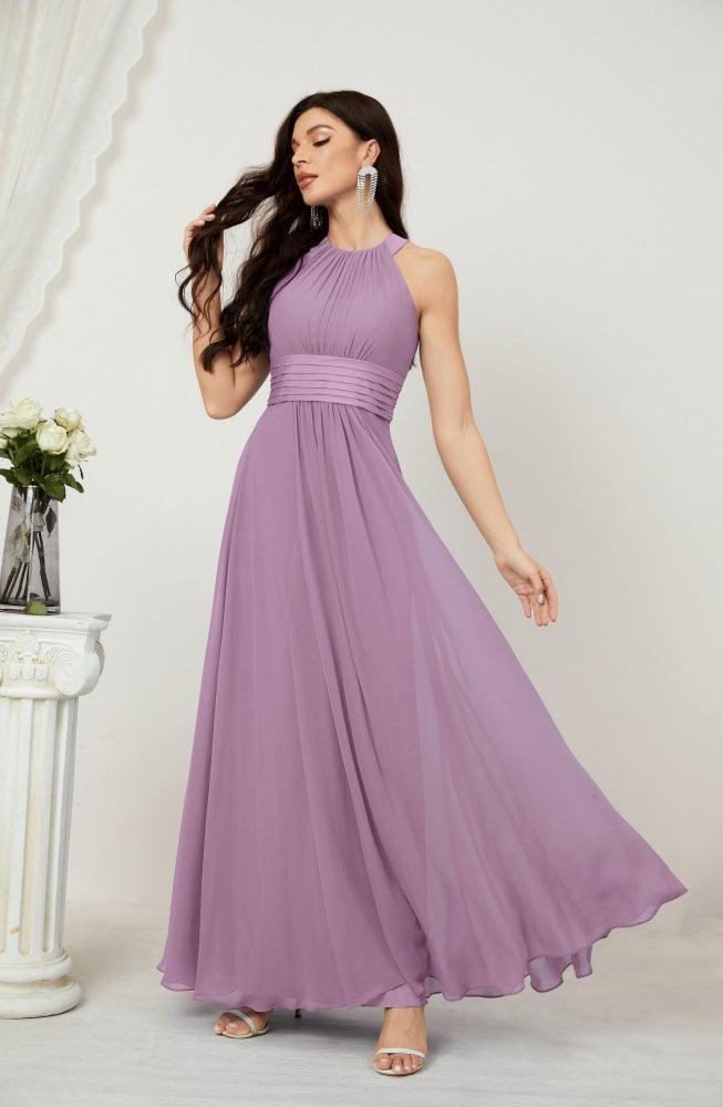 Vestido de fiesta formal Baoleely de gasa con cuello halter, largo, sin mangas, para dama de honor 2802 