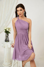 Vestido corto de gasa con un solo hombro para dama de honor de mujer Baoleely, ideal para fiestas y eventos formales como el baile de bienvenida (modelo 2804).