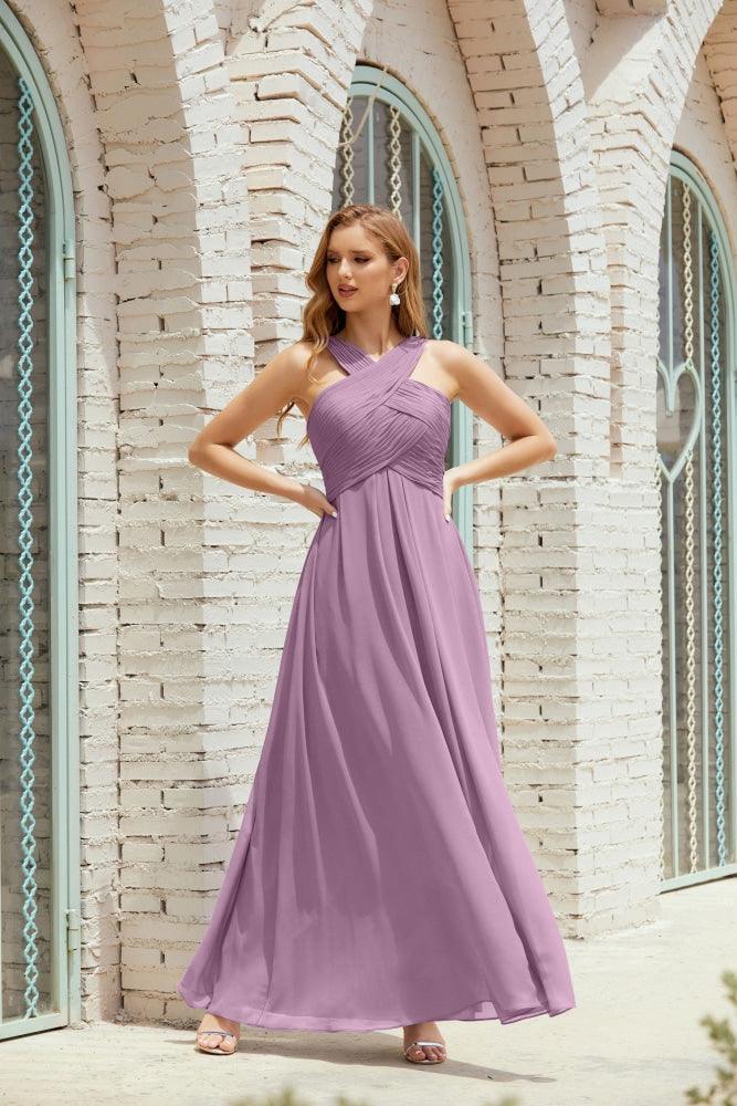 Vestidos de dama de honor con cuello halter, vestido formal de cóctel o de fiesta 28015 
