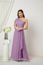 Baoleely  Chiffon Ruffled One Shoulder Long Bridesmaid Dresses A-line Formal Evening Gown Side Split 2809