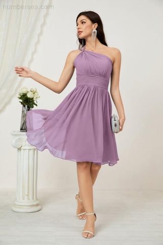 Vestido corto de gasa con un solo hombro para dama de honor de mujer Baoleely, ideal para fiestas y eventos formales como el baile de bienvenida (modelo 2804).