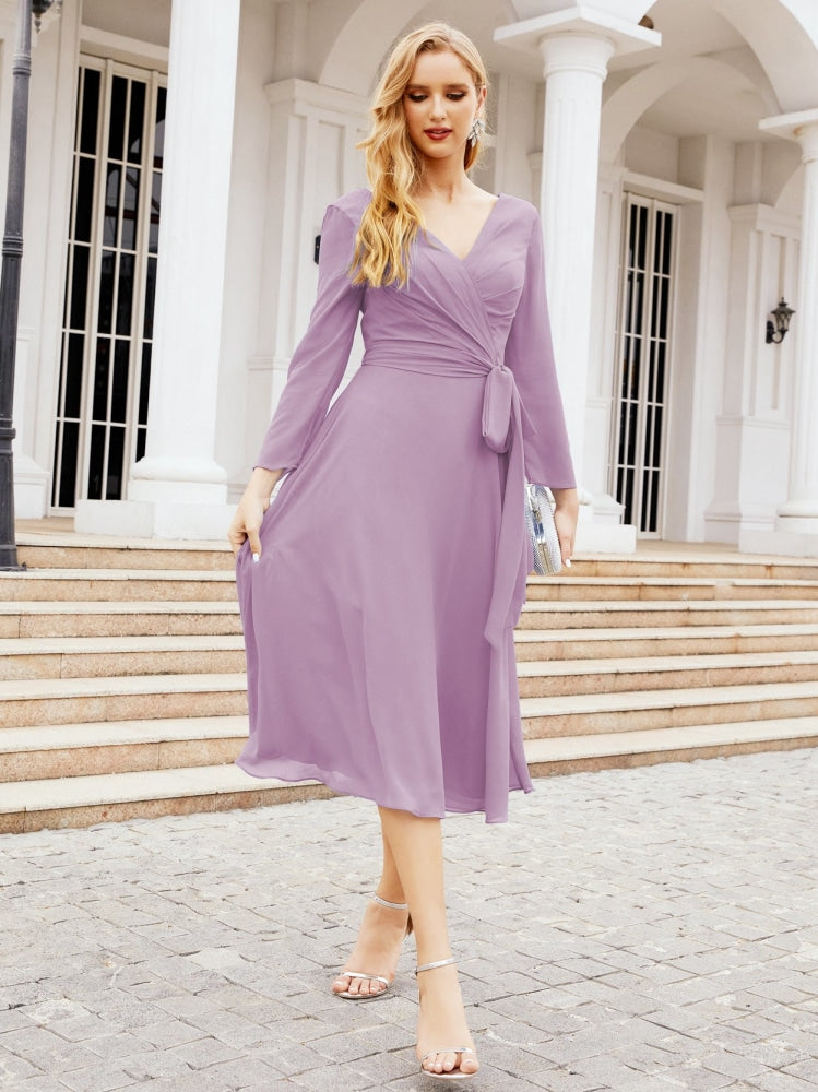 Robe de demoiselle d'honneur dos nu en V avec ceinture à la taille - Mère de la mariée - Invitée au mariage SY28031