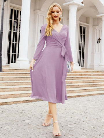 Vestido de dama de honor con espalda en V y cinturón, para la madre de la novia o invitada a la boda SY28031