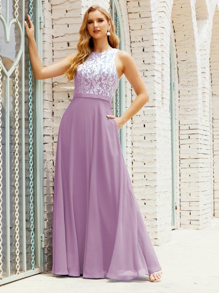 Robe de demoiselle d'honneur en dentelle, longueur au sol, avec poches, 28017 