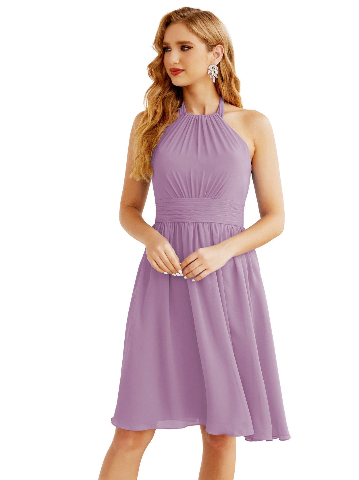 Baoleely - Vestido de dama de honor de gasa con cuello halter, corto, sin mangas, formal, para fiesta, espalda descubierta, 28023 