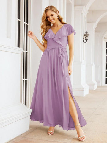 Vestidos de dama de honor con mangas abullonadas para fiesta formal de noche y graduación 28044 