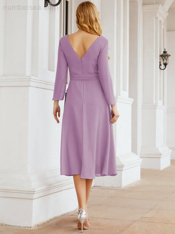 Vestido de dama de honor con espalda en V y cinturón, para la madre de la novia o invitada a la boda SY28031