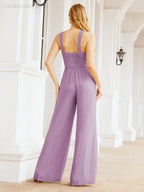 Baoleely Crisscross Neck Jumpsuit Formal Evening Dress Long Bridesmaid Dresses Bell-bottomed Pants 28033
