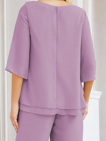 Elegante conjunto de pantalón y bata plateada de dos piezas para la madre de la novia, talla grande, con volantes, Sunderly Elegant SY28064