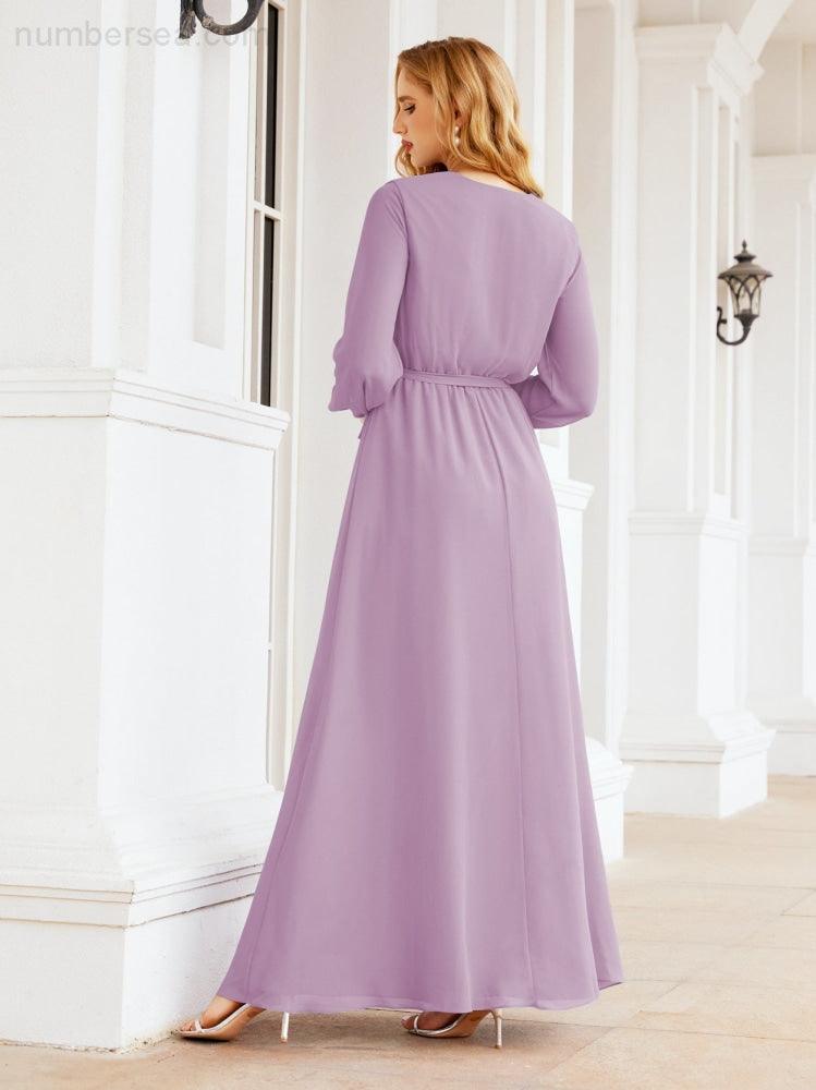 Vestido de dama de honor de gasa para mujer Sunderly, corte en A, manga larga, vestido de noche formal para invitada de boda SY28032 