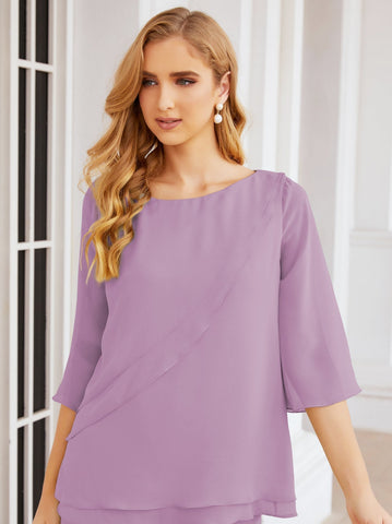 Elegante conjunto de pantalón y bata plateada de dos piezas para la madre de la novia, talla grande, con volantes, Sunderly Elegant SY28064