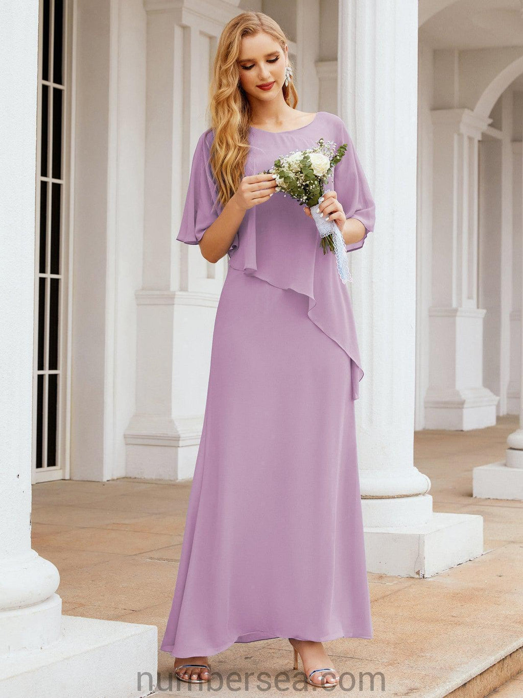 Vestido largo de fiesta formal Sunderly para la madre de la novia con capa de volantes SY28026