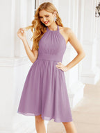 Robe de demoiselle d'honneur courte en mousseline de soie, dos nu, sans manches, robe de soirée formelle, dos nu, Baoleely 28023 