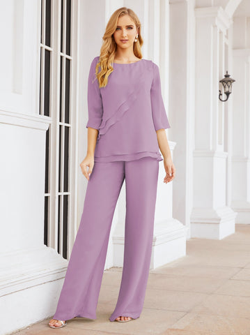 Elegante conjunto de pantalón y bata plateada de dos piezas para la madre de la novia, talla grande, con volantes, Sunderly Elegant SY28064
