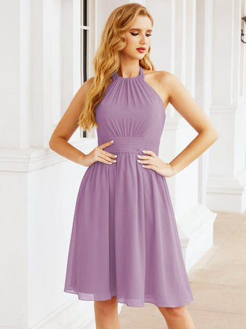 Robe de demoiselle d'honneur courte en mousseline de soie, dos nu, sans manches, robe de soirée formelle, dos nu, Baoleely 28023 