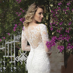 Robe de mariée sirène à col en V et appliques, manches longues, style vintage sur mesure 