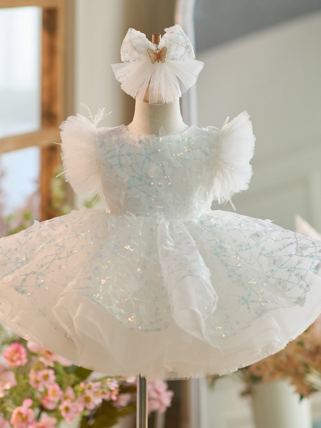 Vestido de fiesta de cumpleaños de 1 año con lentejuelas y tul hasta la rodilla 