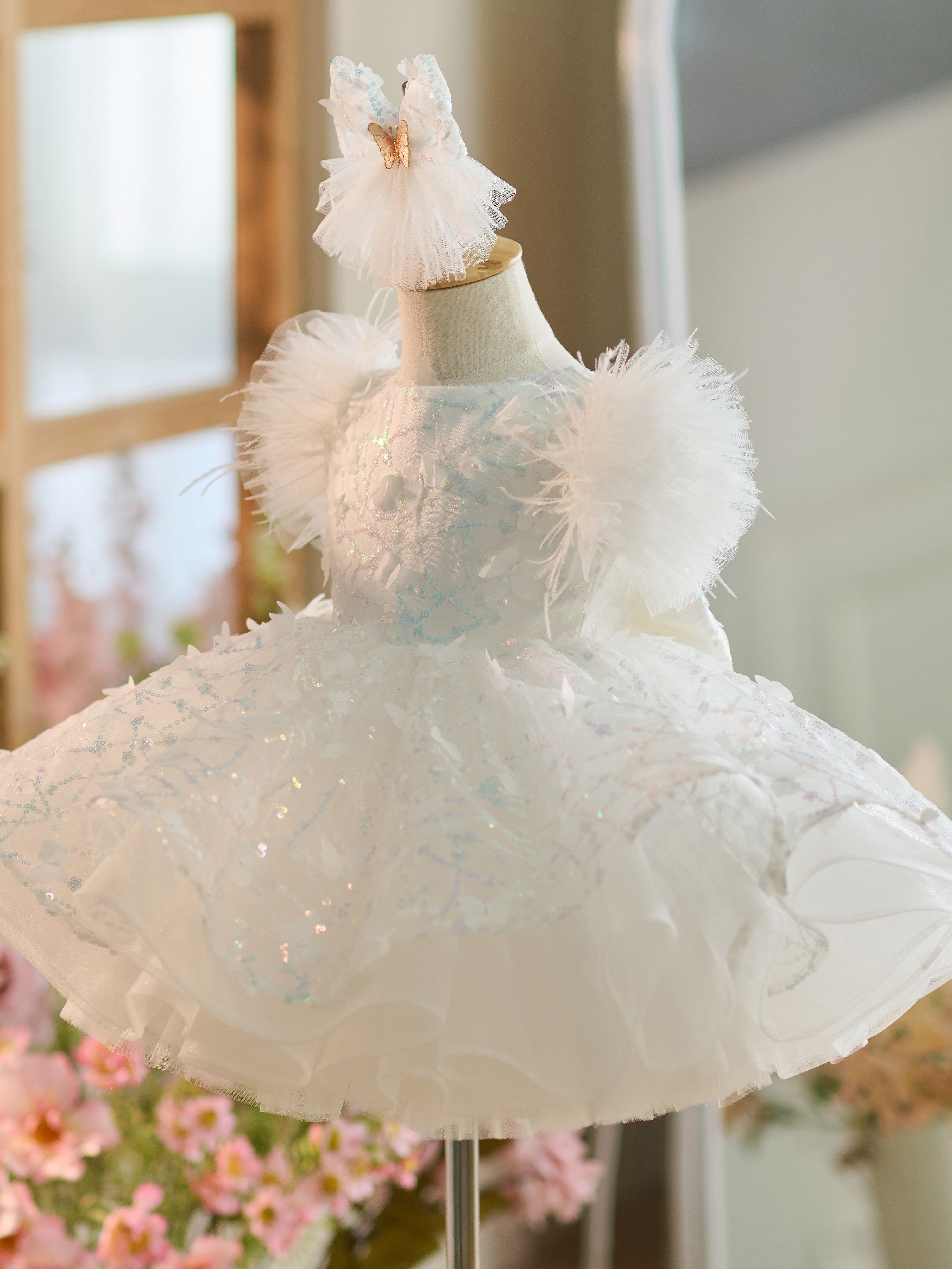 Vestido de fiesta de cumpleaños de 1 año con lentejuelas y tul hasta la rodilla 