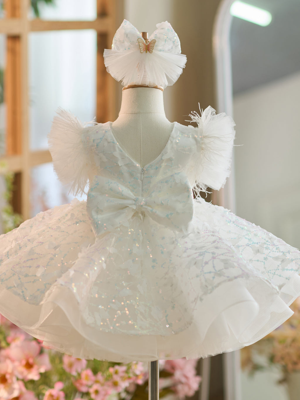 Vestido de fiesta de cumpleaños de 1 año con lentejuelas y tul hasta la rodilla 