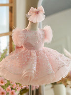 Vestido de fiesta de cumpleaños de 1 año con lentejuelas y tul hasta la rodilla 