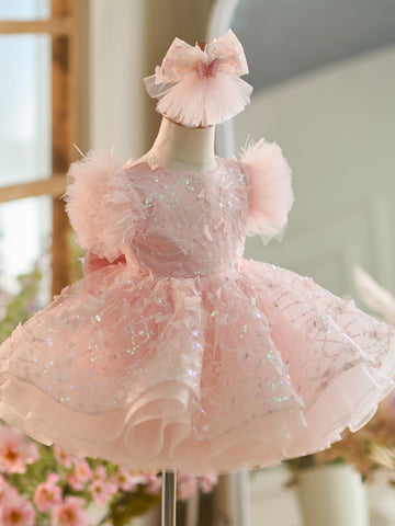 Robe de fête d'anniversaire pour 1 an, en tulle et sequins, longueur genou 