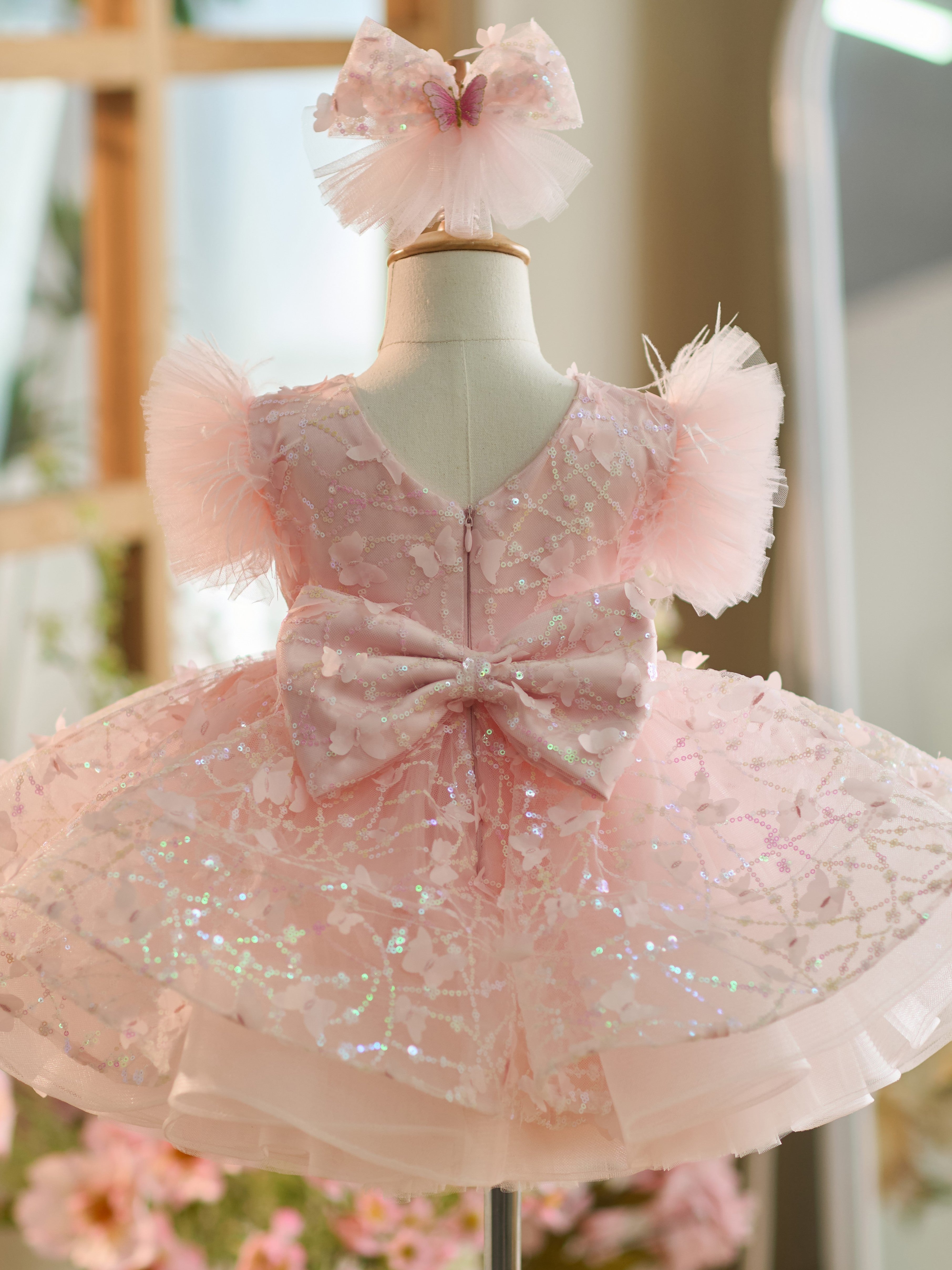 Vestido de fiesta de cumpleaños de 1 año con lentejuelas y tul hasta la rodilla 