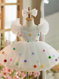 Vestido blanco de tul con lentejuelas hasta la rodilla para fiesta de primer cumpleaños 