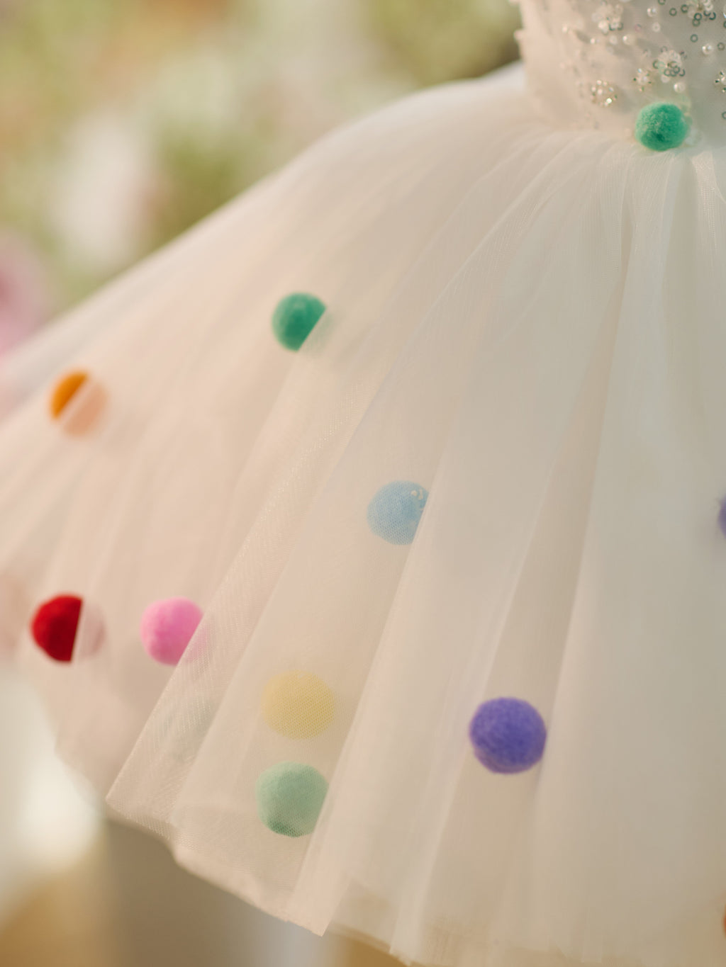 Vestido blanco de tul con lentejuelas hasta la rodilla para fiesta de primer cumpleaños 