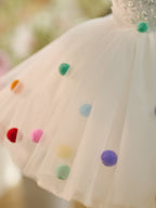 Vestido blanco de tul con lentejuelas hasta la rodilla para fiesta de primer cumpleaños 