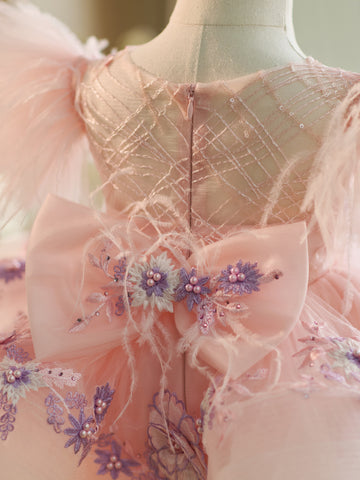 Vestido de bebé niña con mangas abullonadas, bordado floral y tul hasta la rodilla 