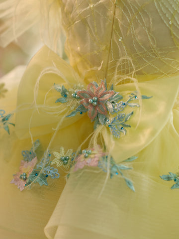 Vestido de bebé niña con mangas abullonadas, bordado floral y tul hasta la rodilla 