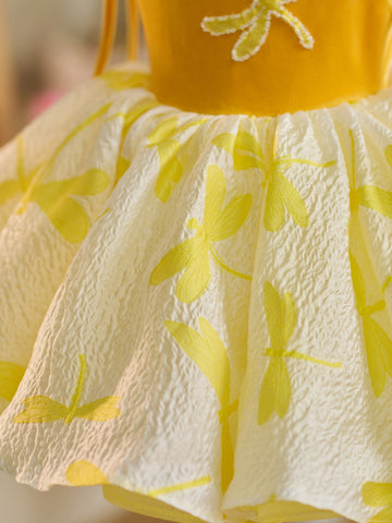 Robe de fête d'anniversaire dorée pour enfant en petite fille, en velours et tulle, longueur genou 
