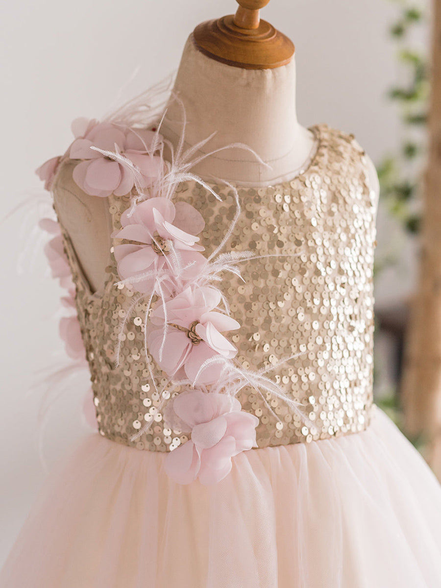 Vestido rosa perla de corte A y largo hasta la rodilla de tul (010226992) 