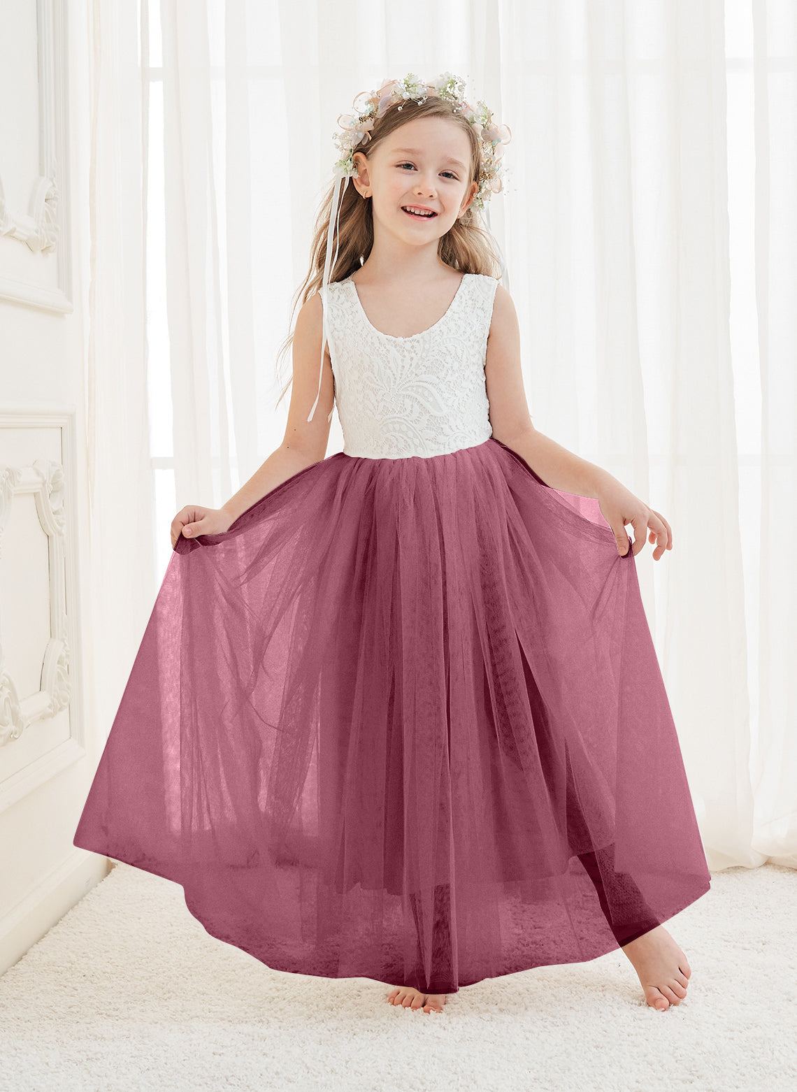 Vestido de niña de las flores de tul y encaje encantado 