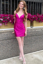 Bodycon Spaghetti Straps Fuchsia Corset Homecoming Dress