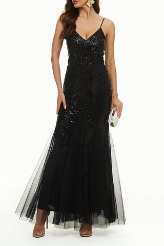 Robe de soirée sexy formelle unie patchwork col V 