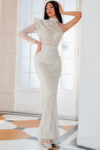 Robe de bal sirène abricot à sequins et perles