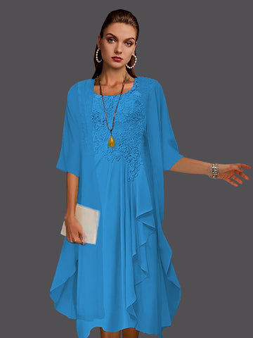 Two Piece A-Line Chiffon Lace Sleeveless Jacket Dresses with Pleats Appliques