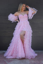 Vestido de graduación de tul brillante con escote corazón y corte en A